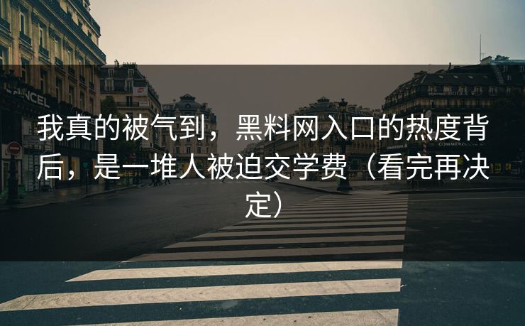 我真的被气到,黑料网入口的热度背后,是一堆人被迫交学费(看完再决定)