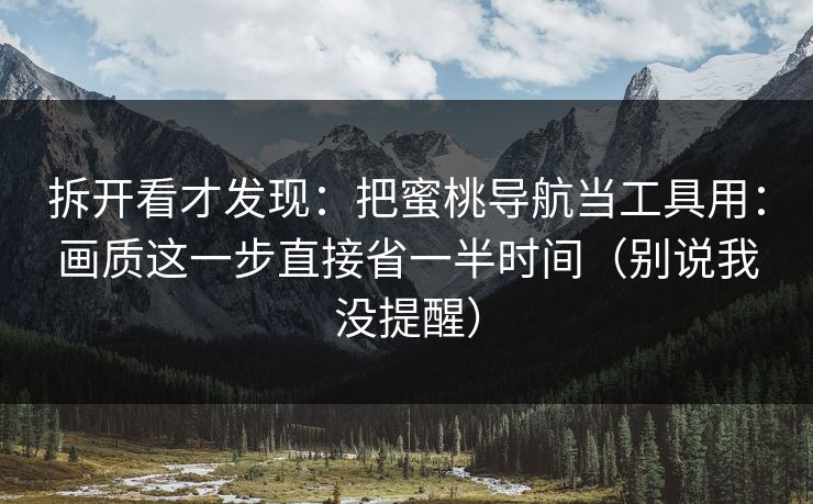 拆开看才发现:把蜜桃导航当工具用:画质这一步直接省一半时间(别说我没提醒) 拆开看才发现:把蜜桃导航当工具用:画质这一步直接省一半时间(别说我没提醒)